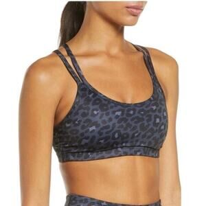 NWOT Beyond Yoga Women Large Lux Atlas Bra Shimmery Navy Blue Black Animal Print